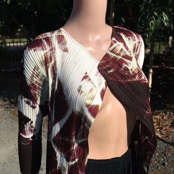 PLEATS PLEASE Issey Miyake Abstract 3/4 Cardigan Shirt Top Purple White Size 3 L - Picture 9 of 15